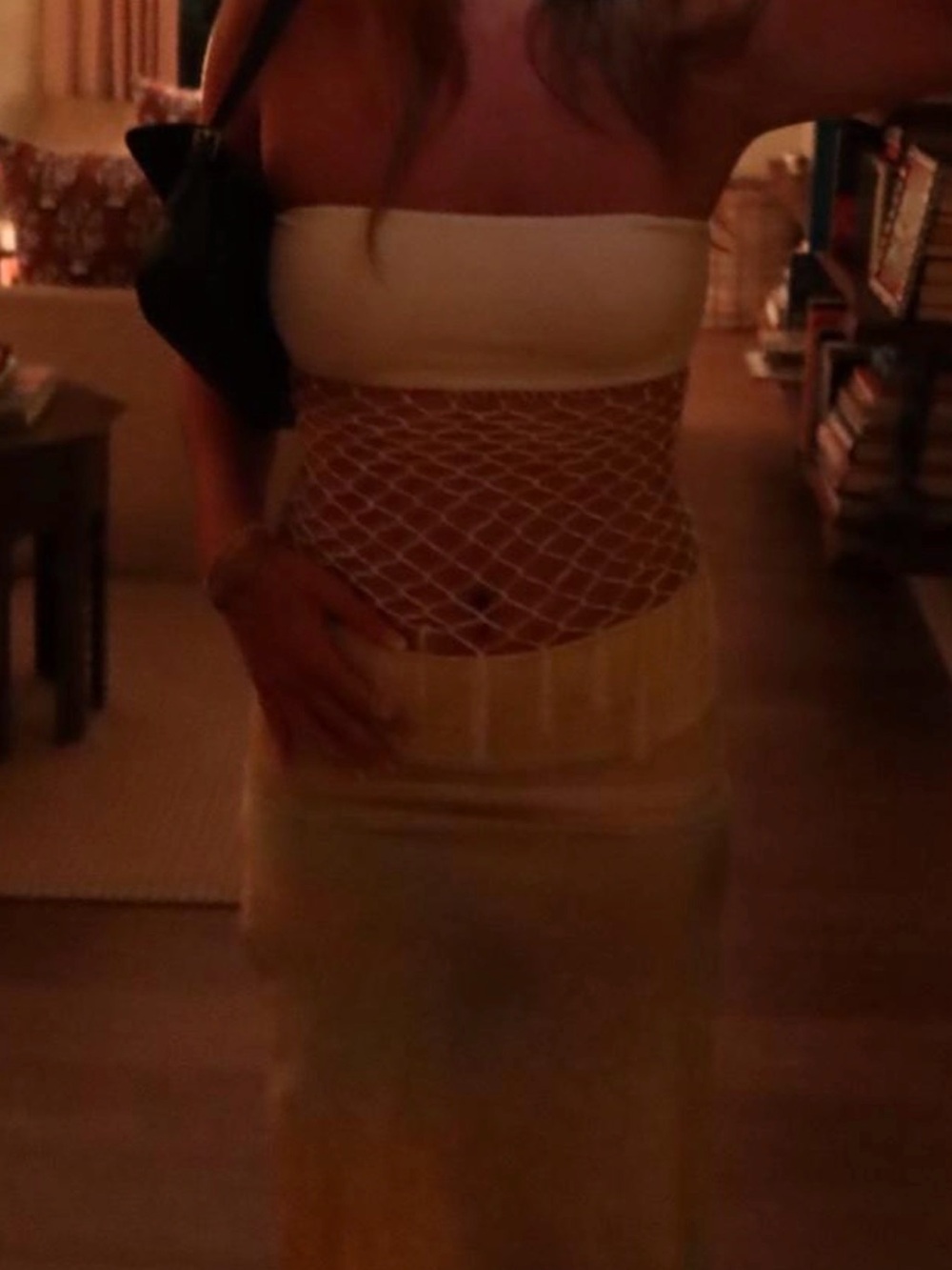 SIEDRES Cream Bandeau Tube Dress with Mesh Waist